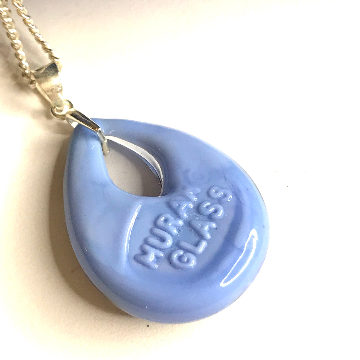 Real Murano Glass Necklace Tear Drop Shaped Blue And Golden Pendant Pink featuring the Genuine Murano Glass stamp on the back of it