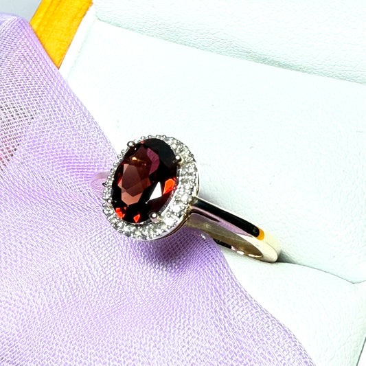 Oval Garnet And Diamond Yellow Gold Ring 1.2 Carat