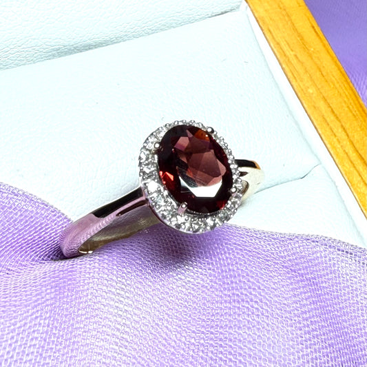 Oval Garnet And Diamond Yellow Gold Ring 1.2 Carat