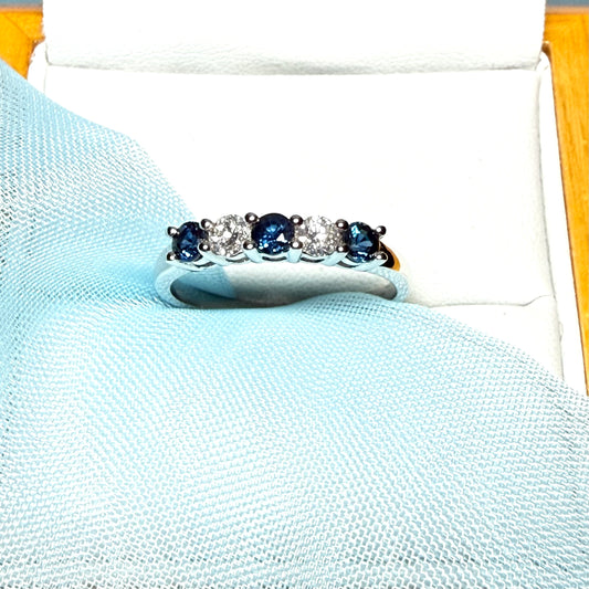 Blue Sapphire And Diamond Claw Set Eternity Ring White Gold