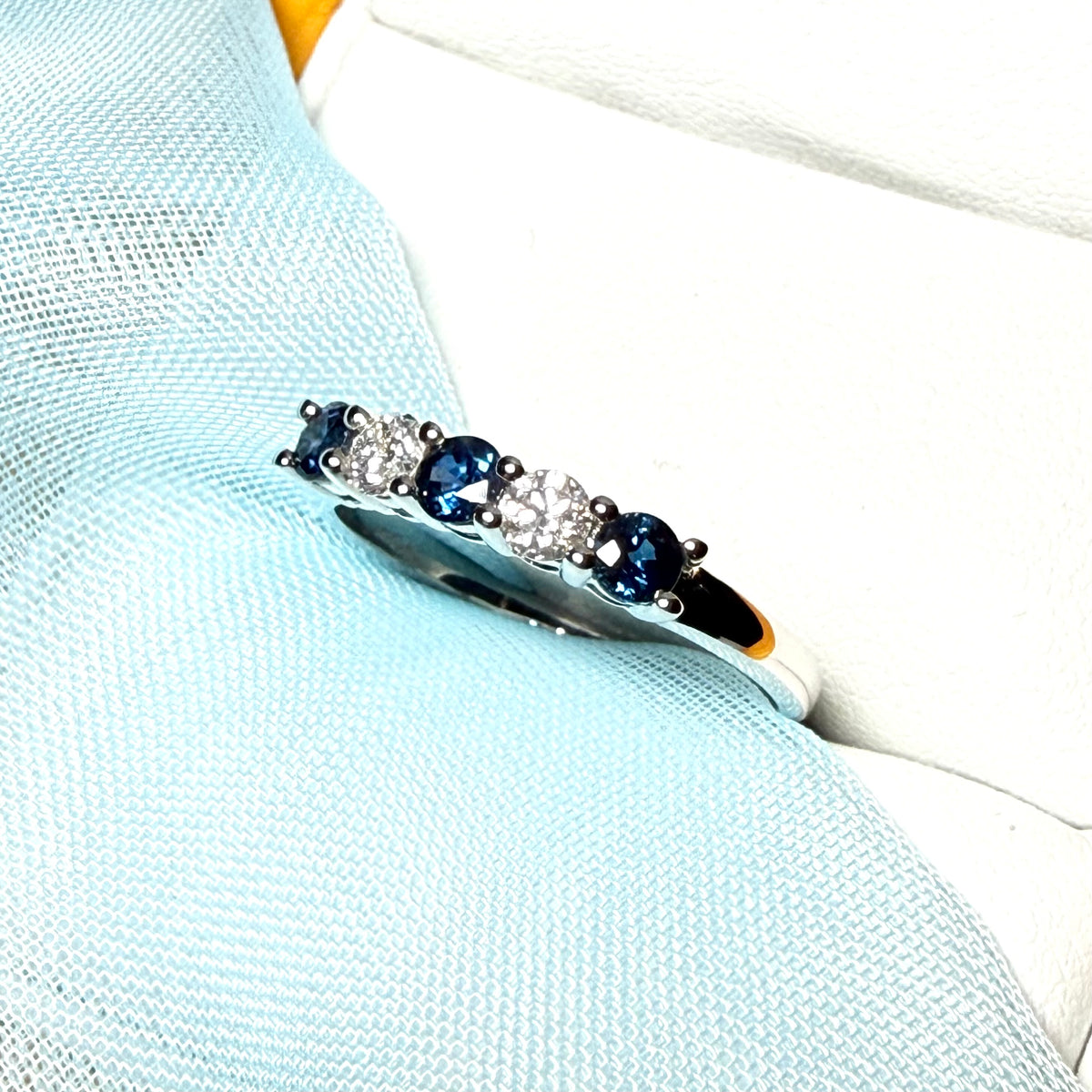 Blue Sapphire And Diamond Claw Set Eternity Ring White Gold
