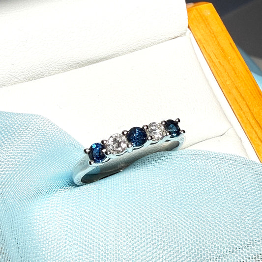 Blue Sapphire And Diamond Claw Set Eternity Ring White Gold