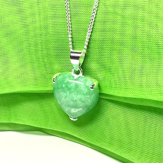 Real green jade necklace heart shaped sterling silver, a really stunning pendant
