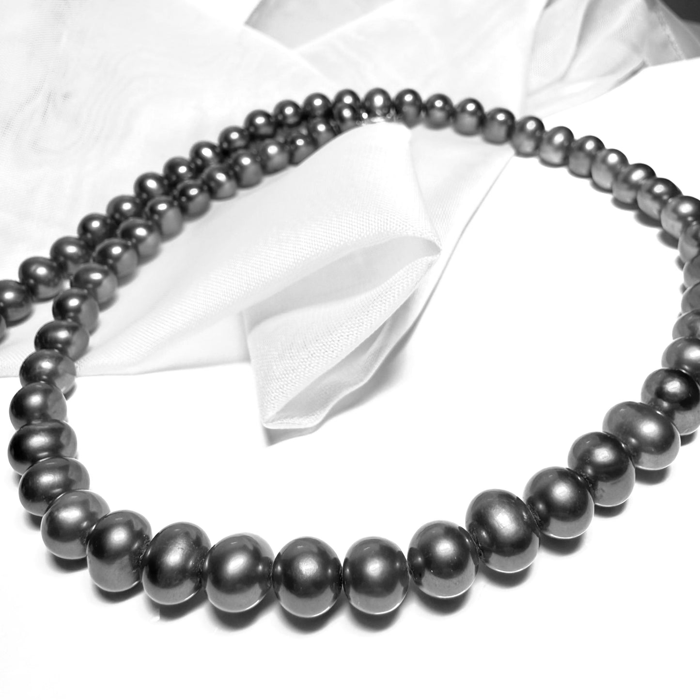Real freshwater cultured pearl single row necklace black grey uniform 7 mm round pearls