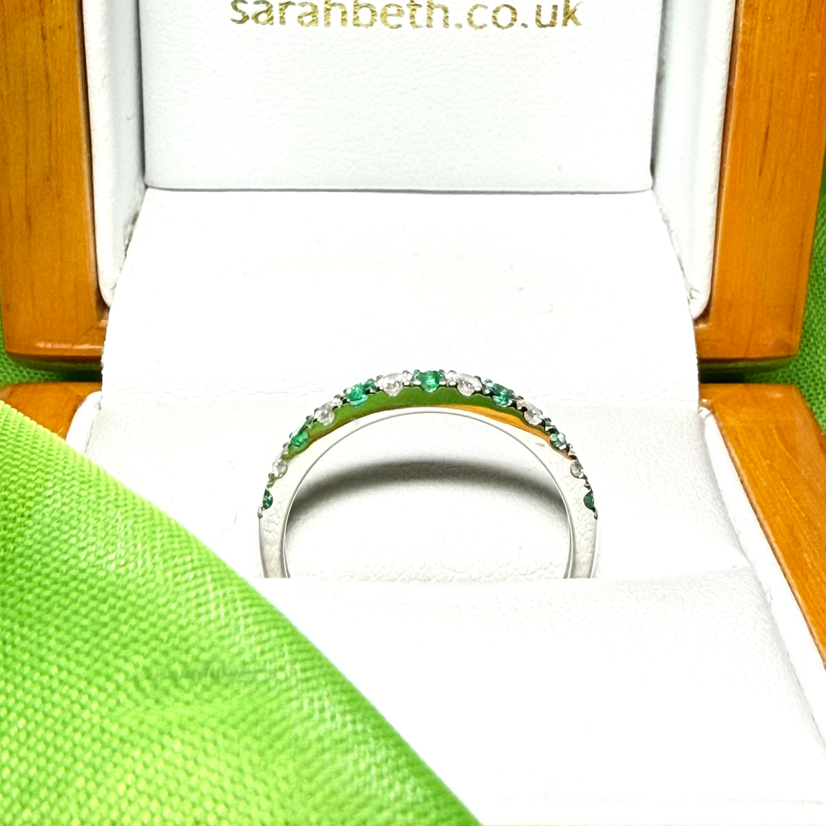 Real emerald end diamond white gold eternity ring