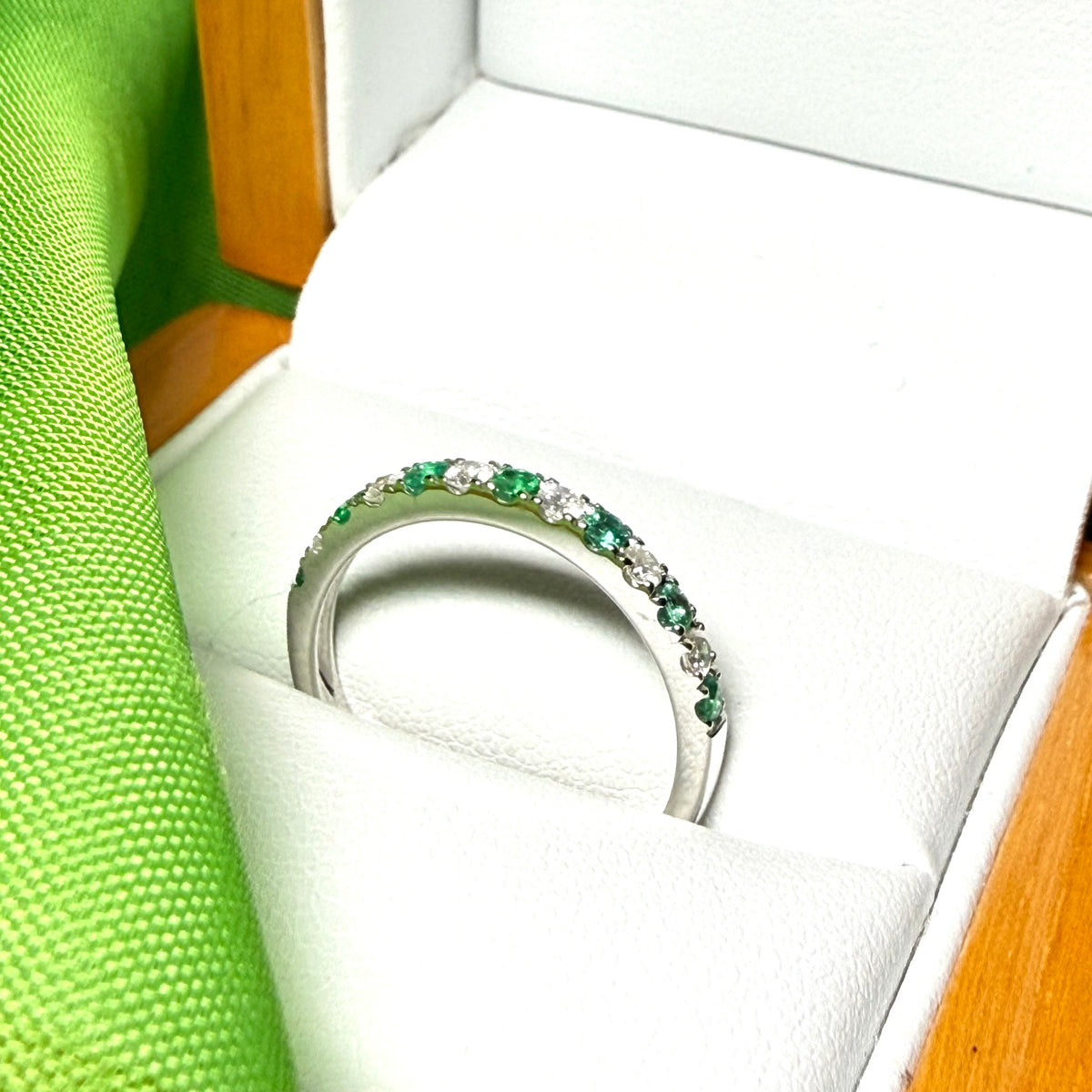 Real emerald end diamond white gold eternity ring