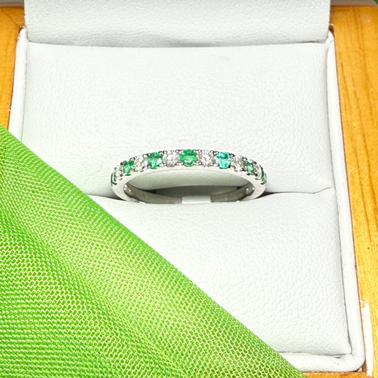 Real emerald end diamond white gold eternity ring