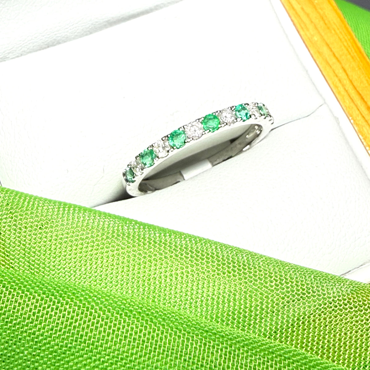Real emerald end diamond white gold eternity ring
