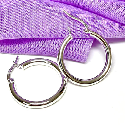 25 mm sterling silver hoop earrings round