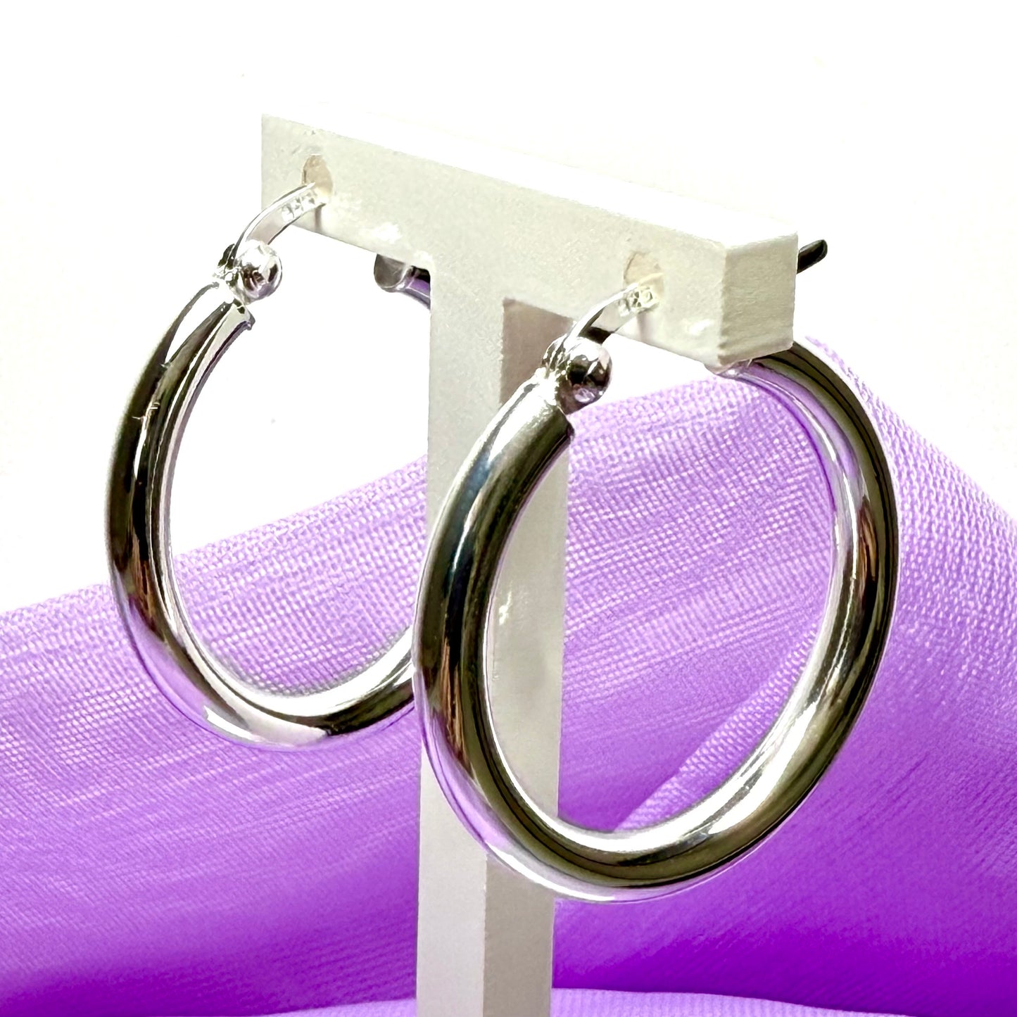 25 mm sterling silver hoop earrings round