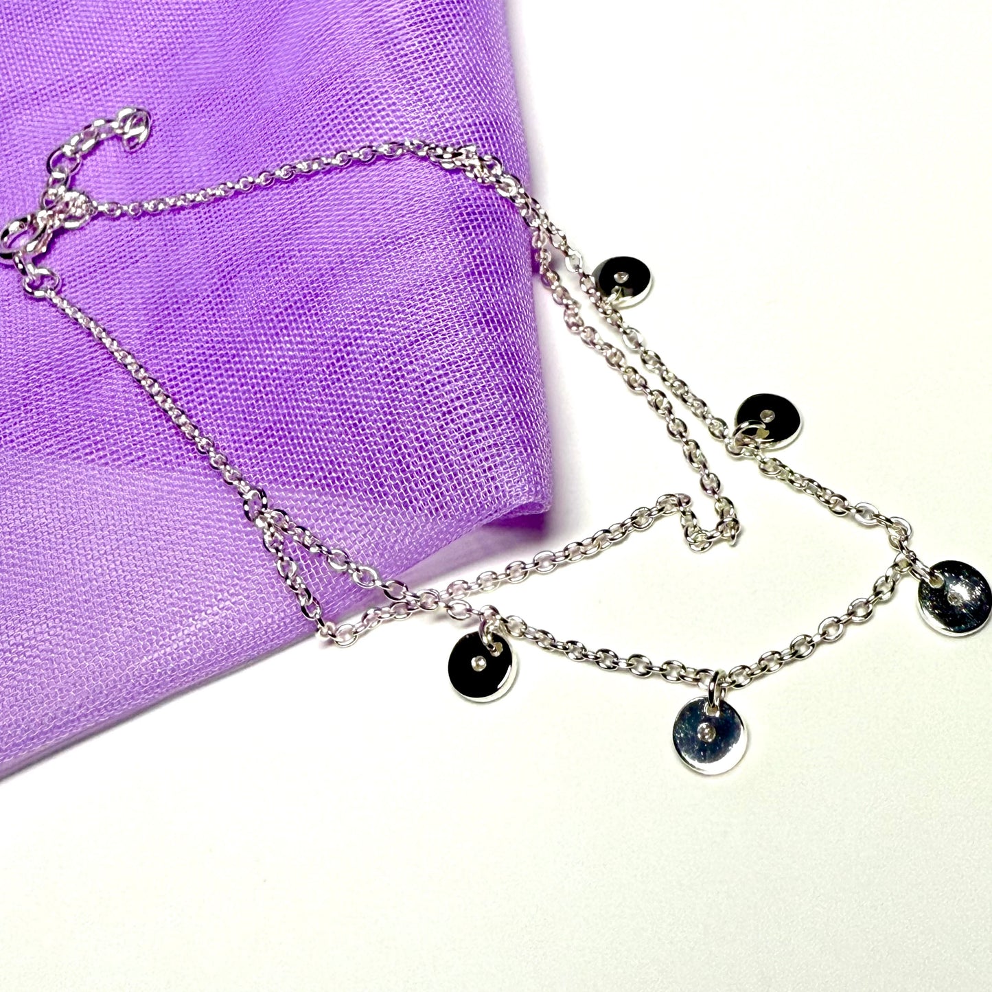 Real diamond ladies bracelet small round disc shaped charm sparkling sterling silver