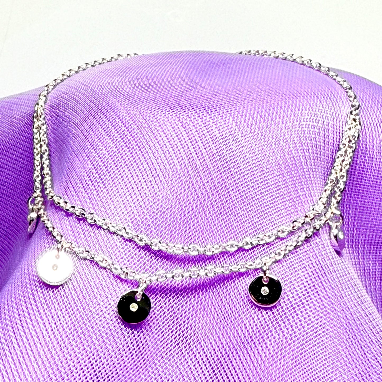 Real diamond ladies bracelet small round disc shaped charm sparkling sterling silver