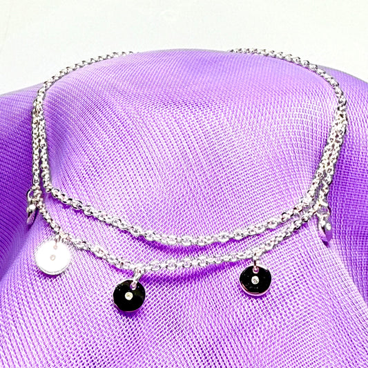 Real diamond ladies bracelet small round disc shaped charm sparkling sterling silver