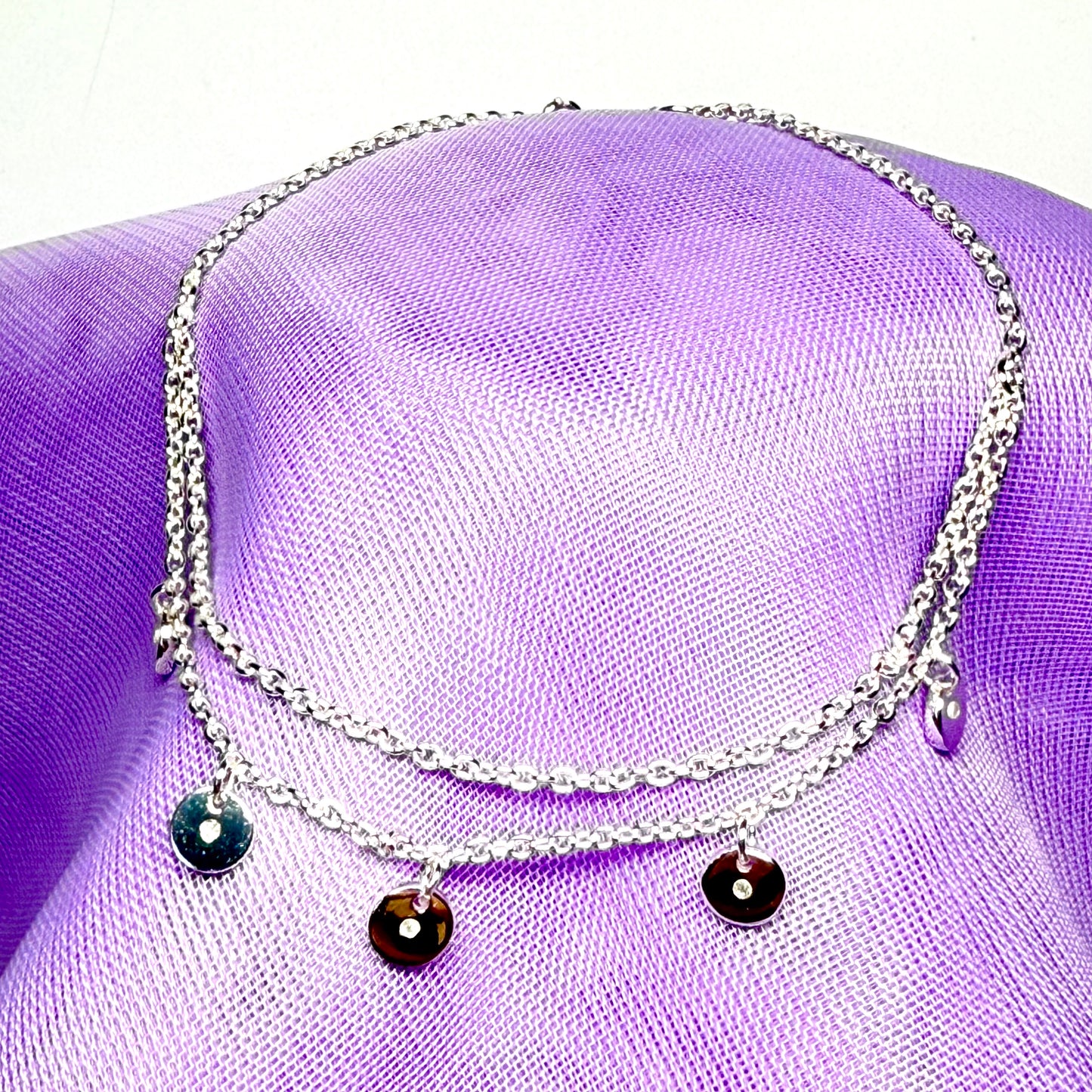 Real diamond ladies bracelet small round disc shaped charm sparkling sterling silver