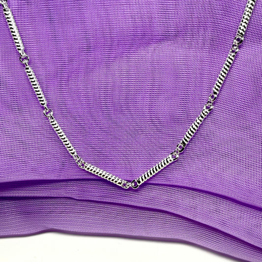 Ladies sterling silver long scrolled twisted patterned necklace solid links