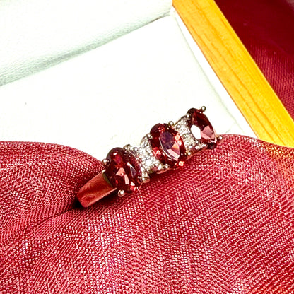 Garnet eternity ring oval dress cocktail ring yellow gold