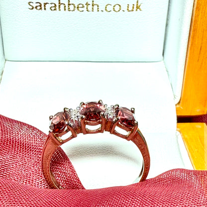 Garnet eternity ring oval dress cocktail ring yellow gold