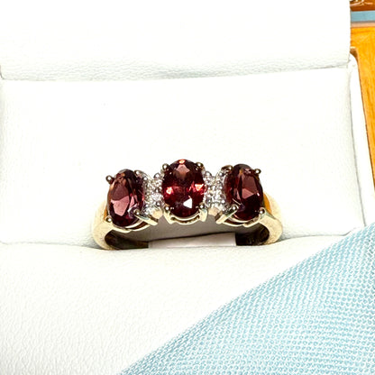 Garnet eternity ring oval dress cocktail ring yellow gold