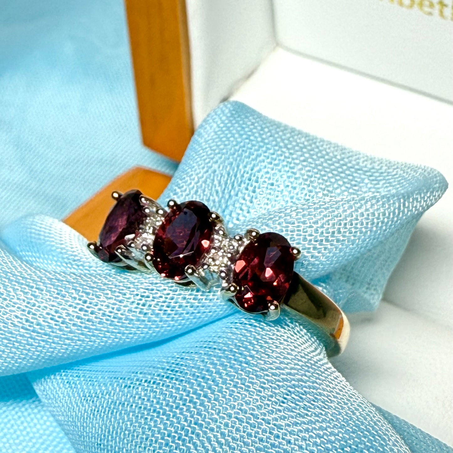 Garnet eternity ring oval dress cocktail ring yellow gold