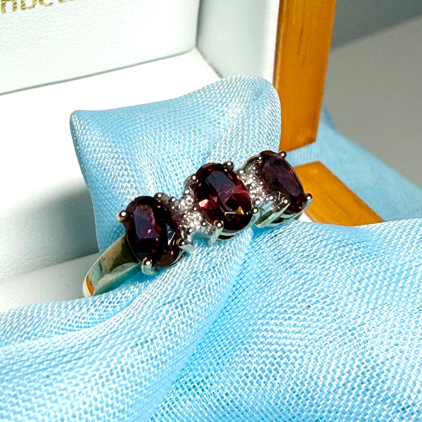 Garnet eternity ring oval dress cocktail ring yellow gold