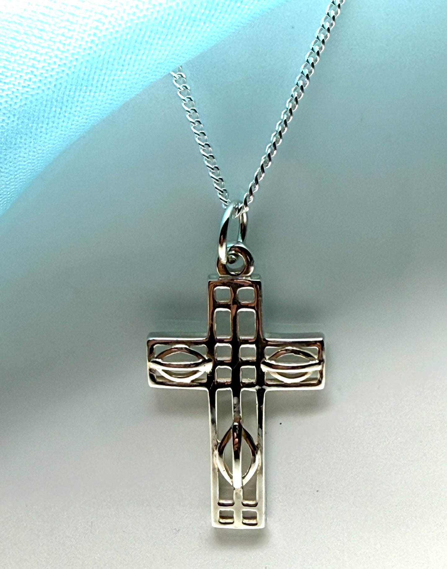 Charles Rennie Mackintosh large cross necklace sterling silver