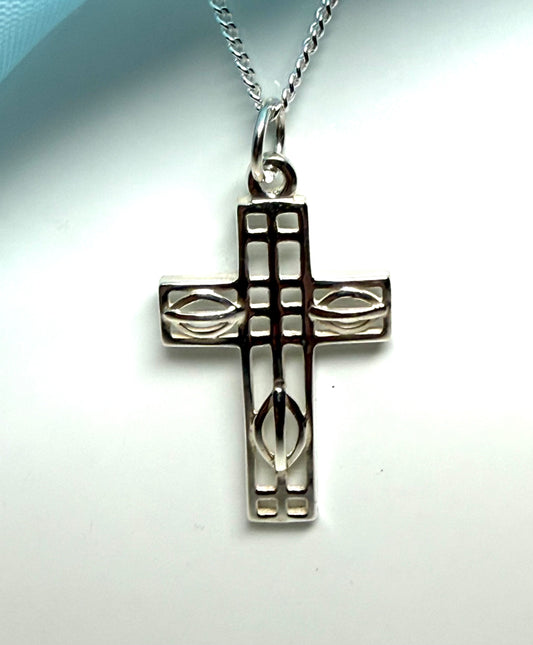 Charles Rennie Mackintosh large cross necklace sterling silver