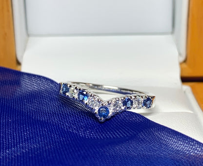 Sterling Silver Blue Sapphire And Cubic Zirconia Wishbone Ring