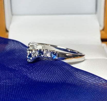 Sterling Silver Blue Sapphire And Cubic Zirconia Wishbone Ring