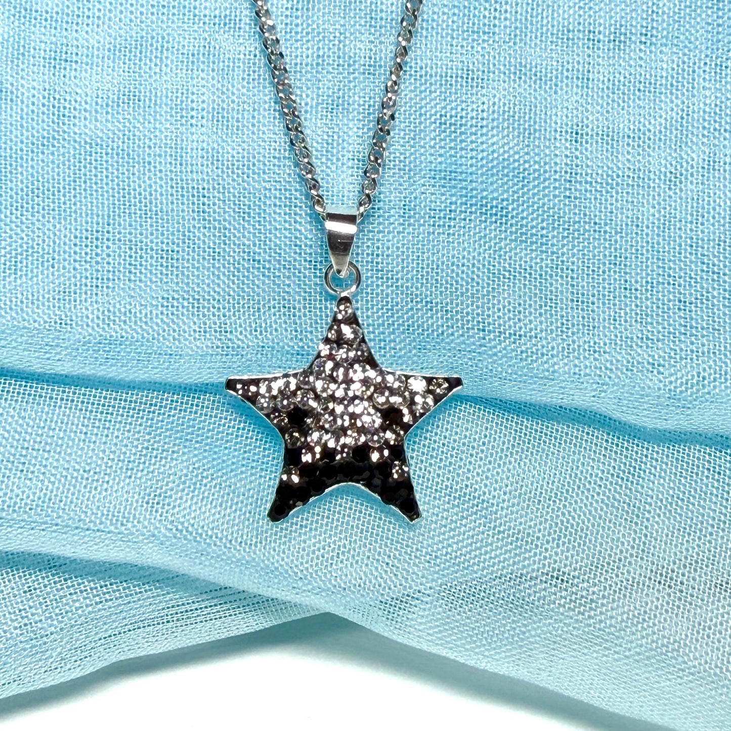 Star shaped necklace black and white cubic zirconia sterling silver