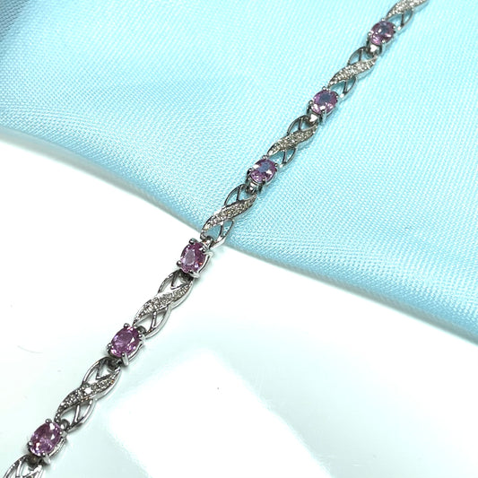 Real pink sapphire and diamond white gold bracelet