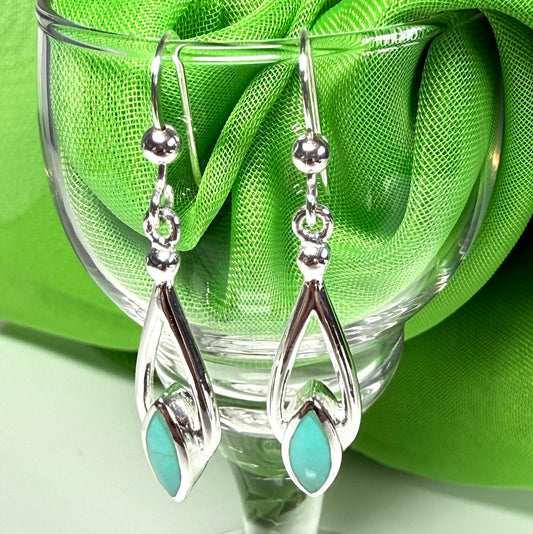 Blue Marquise Sterling Silver Turquoise Drop Earrings