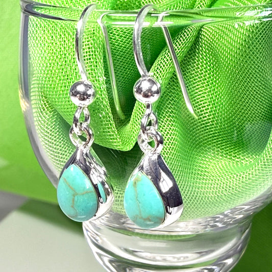 Pear Shaped Blue Sterling Silver Turquoise Drop Earrings