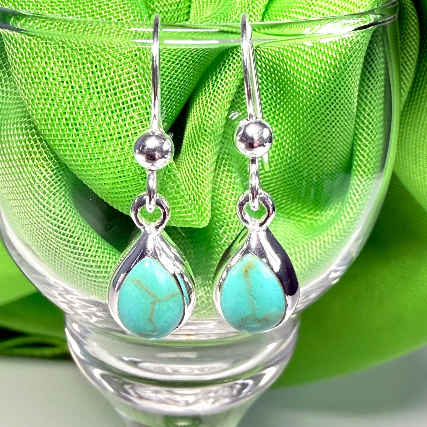 Pear Shaped Blue Sterling Silver Turquoise Drop Earrings