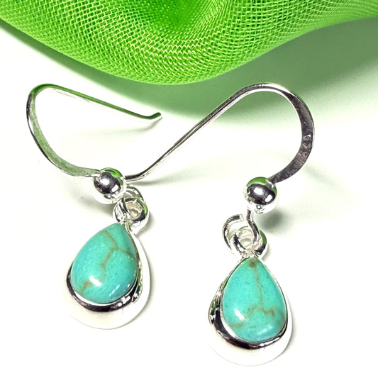 Pear Shaped Blue Sterling Silver Turquoise Drop Earrings