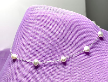 Real freshwater fine round pearl sterling silver bracelet