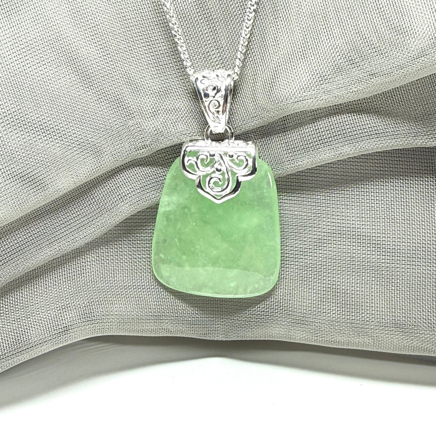 Real green jade stone, large cushion shaped necklace, a stunning pendant