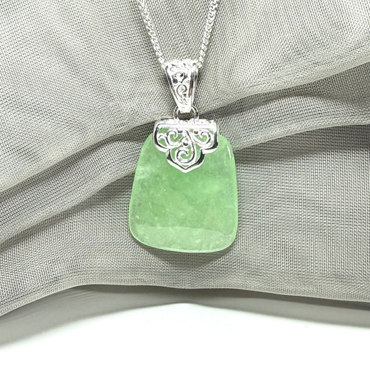 Real green jade stone, large cushion shaped necklace, a stunning pendant