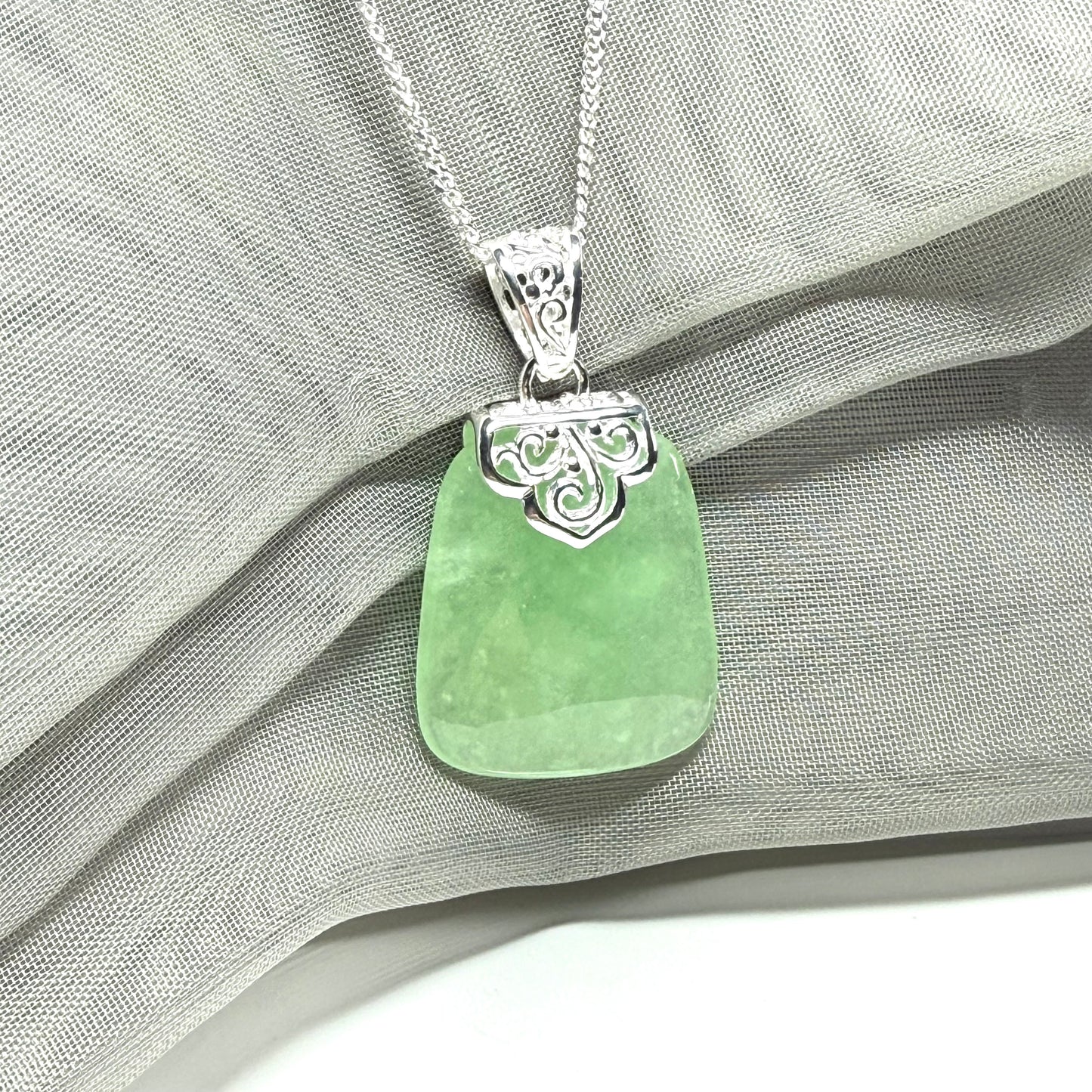 Real green jade stone, large cushion shaped necklace, a stunning pendant