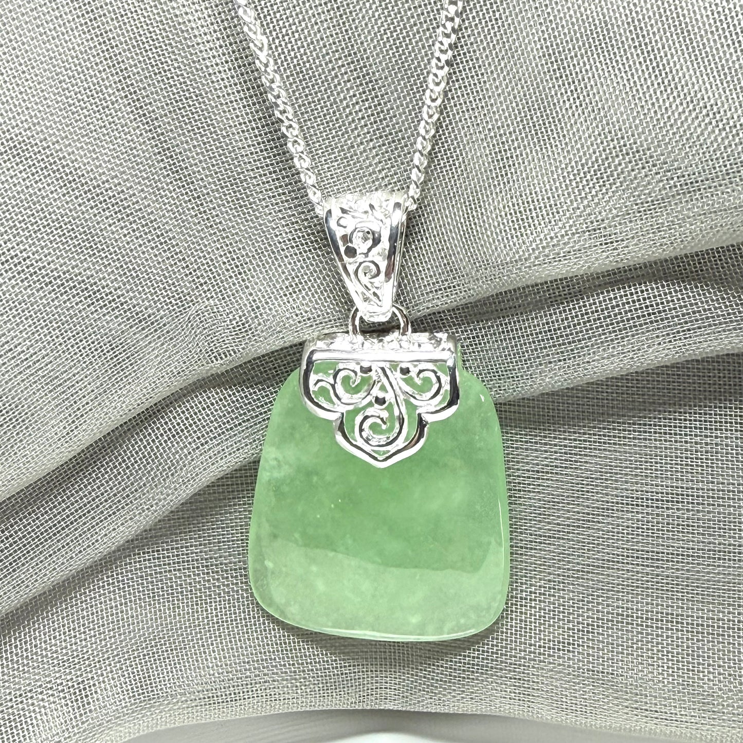 Real green jade stone, large cushion shaped necklace, a stunning pendant