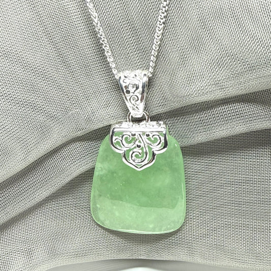 Real green jade stone, large cushion shaped necklace, a stunning pendant