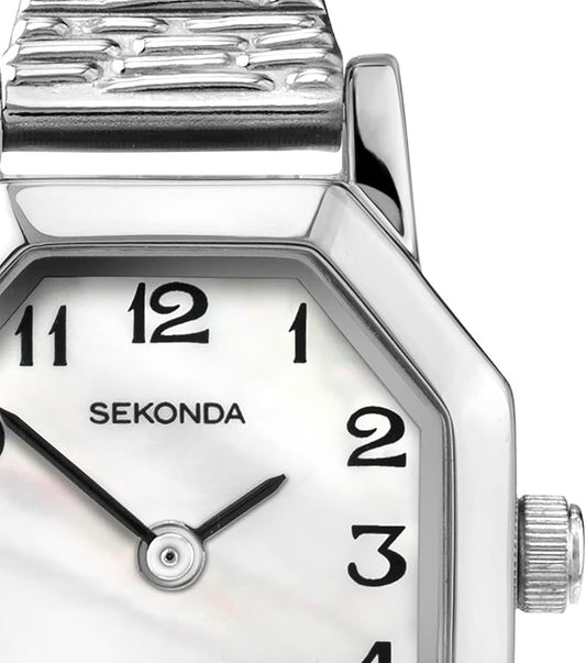4623 Sekonda watch ladies silver plated expanding bracelet clear dial Arabic