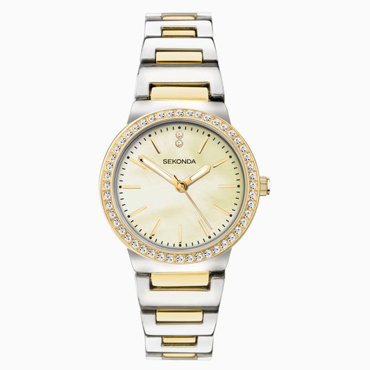 40490 Sekonda Watch Amelia Ladies Two Tone Bracelet Clear Dial Crystal Set
