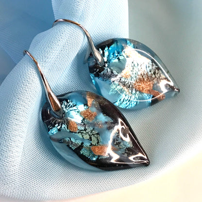 Jade Green Murano Glass Leaf Drop Earrings Jade Green Murano Glass Leaf Drop Earrings