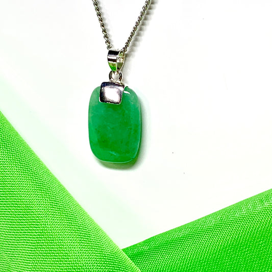 Jade necklace real green cushion shaped stone sterling silver chain included