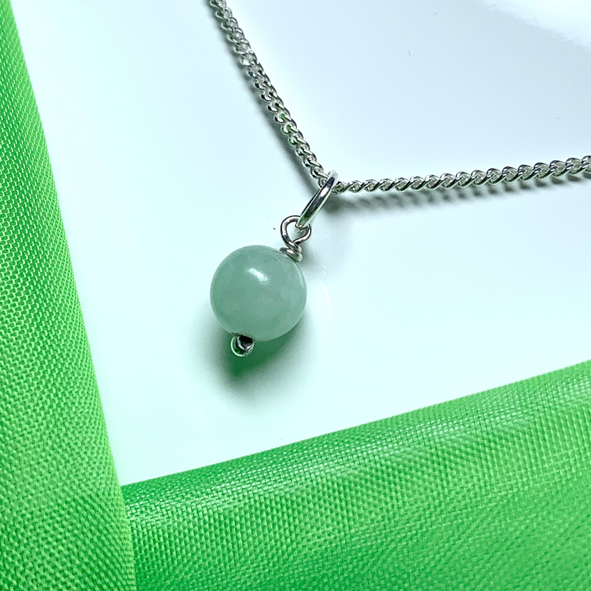 Jade pendant necklace round ball shaped green