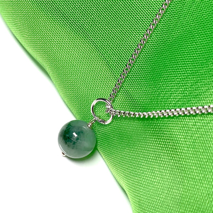 Jade silver necklace ball round shaped green pendant