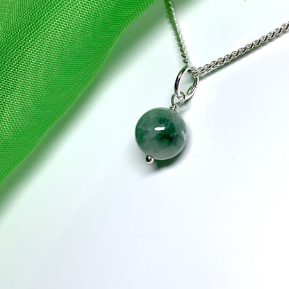 Jade silver necklace ball round shaped green pendant