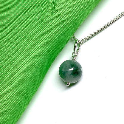 Jade silver necklace ball round shaped green pendant