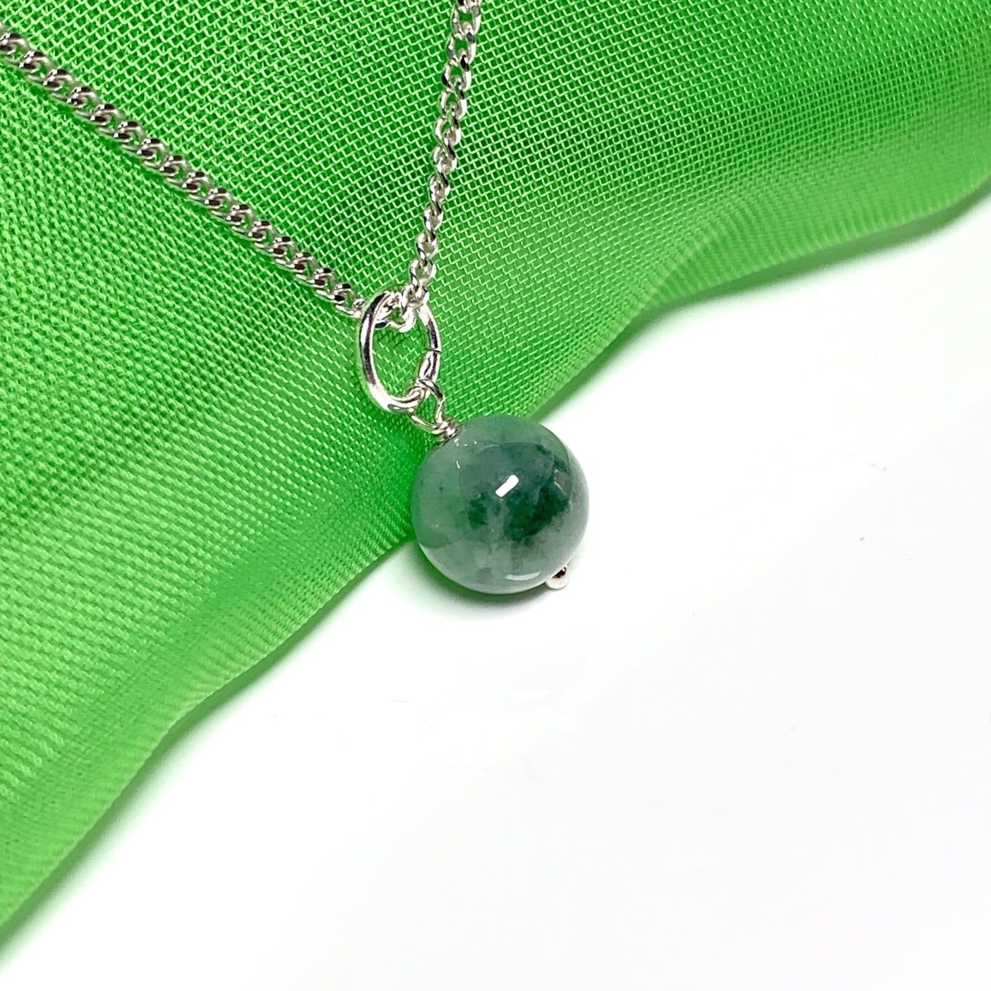 Jade silver necklace ball round shaped green pendant