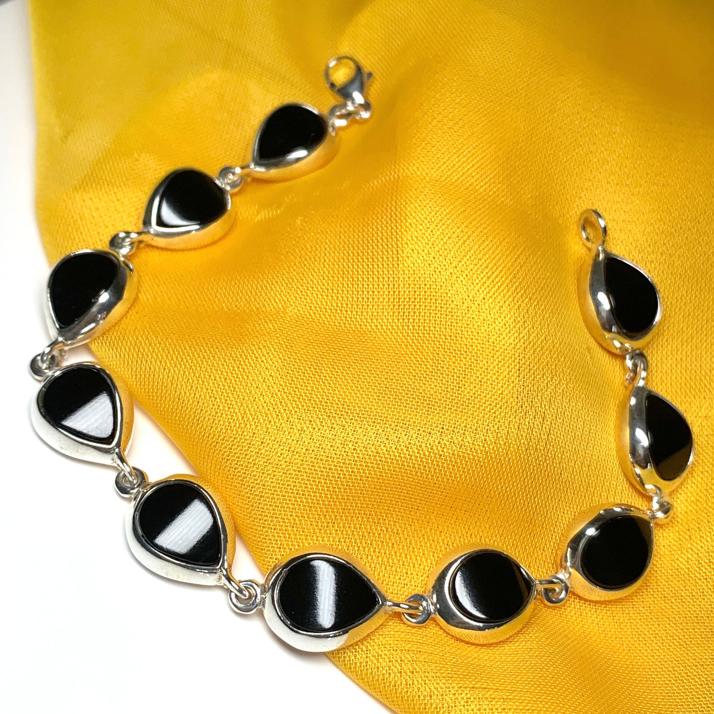 Real jet stone bracelet sterling silver black pear shaped